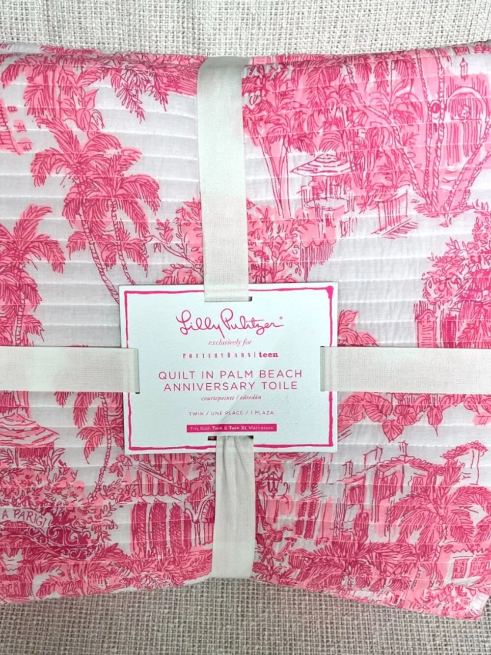 Pottery Barn Teen Lilly Pulitzer Toile Quilt Twin/Twin XL Palm Beach Pink NWT